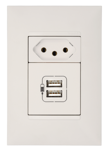 Carregador USB 2M 2400mA c/ Tomada 2P 10A 250V Branca Pial Plus + Carregador USB 2M 2400mA c/ Tomada 2P 10A 250V Branca Plus Pial