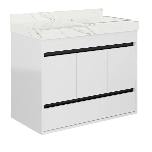 Gabinete Para Banheiro Ancara 80Cm Branco Com Cuba Branca Darabas