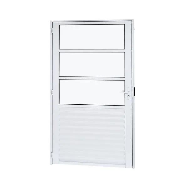 Porta Alumínio Mista Palheta Vidro Liso Direita 80X210X4 Branco Cristal Ramassol