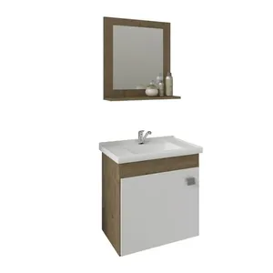 Armário de Banheiro Íris 44,8x31,5x46cm MDF com Espelho Amêndoa e Branco Mgm Móveis