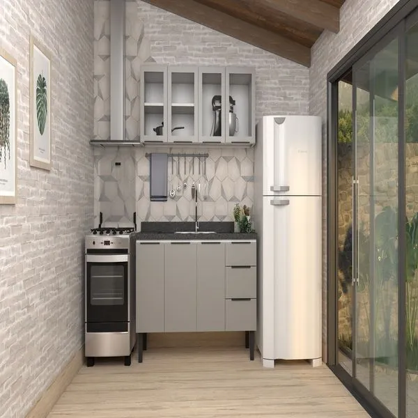 Armário Aéreo Cozinha Aço Porta Vidro 144X55X34 Cinza Cozimax