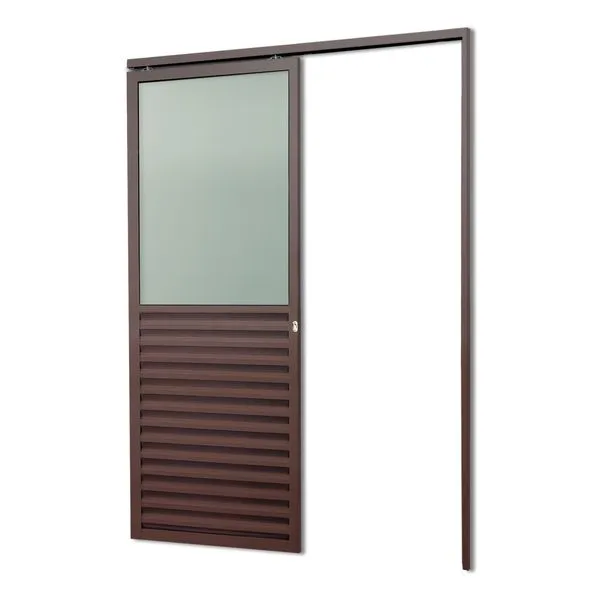 Porta Correr Susp.Meia Lambril Meia Vidro Esq L.25 Marrom Corten 210X80 Brimak