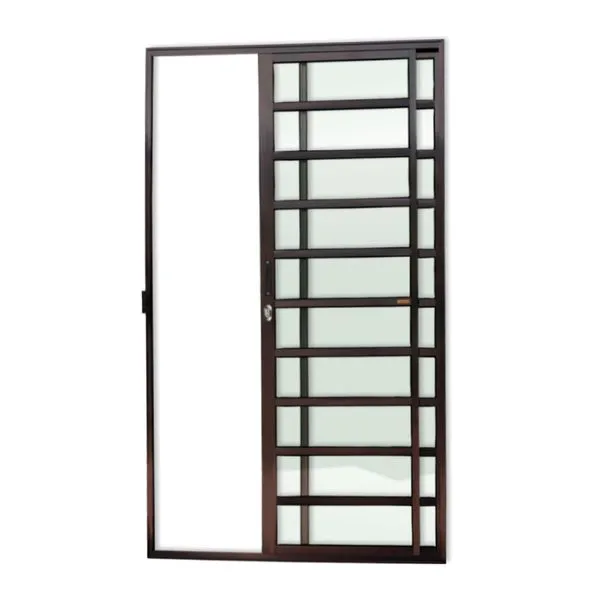 Porta De Correr Alumínio C/Traves.2F.210 X 120 V.Liso Marrom Corten Brimak
