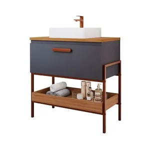 Armário de Banheiro Portinari MDF e Metalon 84x45,1x93cm Titanium/Freijó Mgm Móveis