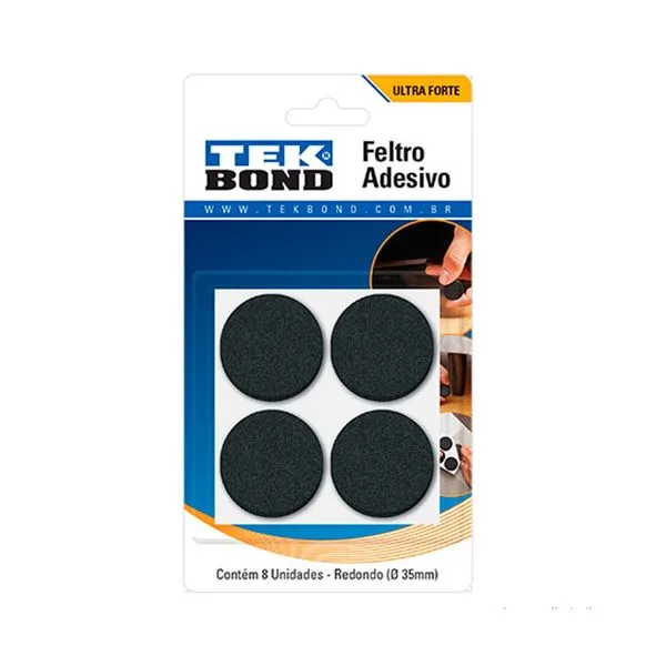 Feltro redondo 35mm com 8 unidades preto Tekbond