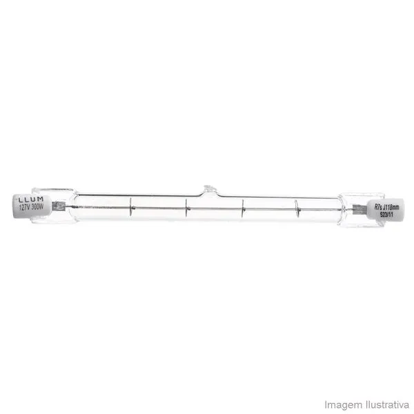 Lâmpada halógena 127V 300W palito 118mm branca Bronzearte