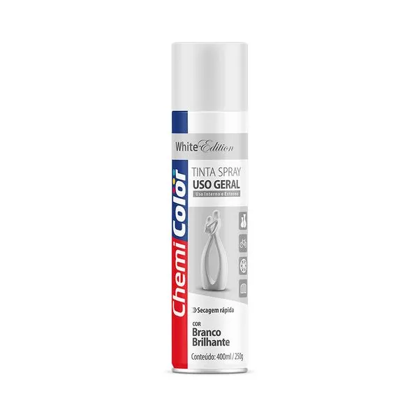 Tinta Spray Uso Geral 400Ml Branco Brilhante Chemicolor