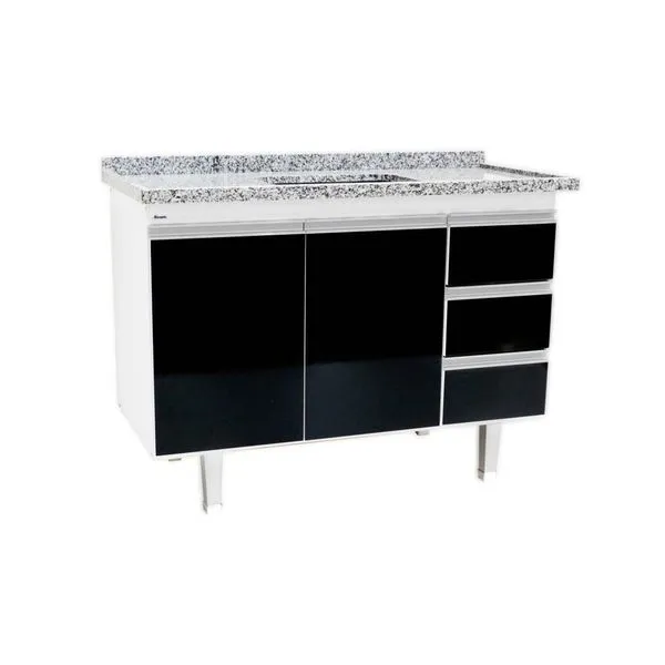 Gabinete de cozinha Veneza para pia 120cm branco e preto Bonatto