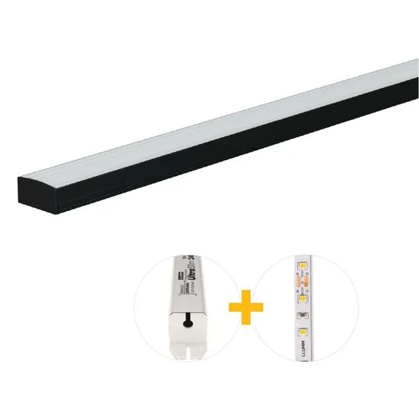 Kit Perfil Led Plug Play Sob 29B Com Ft 15W/M 3K E Fonte 12V 4A 2M Preto Llumm Bronzearte