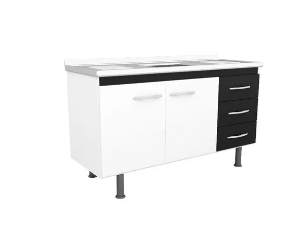 Gabinete Sonic para Pia 143x60x53cm Branco Preto Bonatto