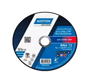 Disco de Corte para Alumínio BNA22 Norton Disco de Corte para Aço Inox 4.1/2" 115x1,0x22,23mm BNA12 Norton