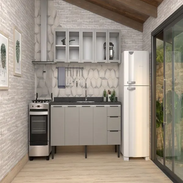 Armário Aéreo Cozinha Aço Porta Vidro 192X55X34 Cinza Cozimax