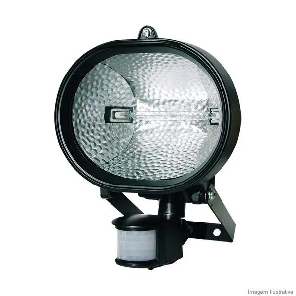 Refletor oval para lâmpada halógena 150W bivolt preto com sensor de presença Key West