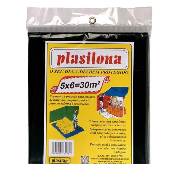 Lona Plástica Pc 5mx6m Preta Plasilona Plasitap