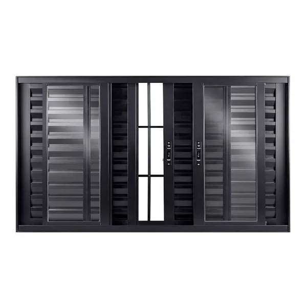 Janela Veneziana De Correr 6 Folhas Central Com Grade Vidro Liso 100x120 Preto Topsul Esquadrisul