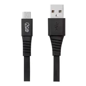 Cabo Micro USB I2GO 1,2m 2,4A PVC Flexivél Flat Preto 1 Unidade Cabo USB-C I2GO 1,2m 2,4A PVC Flexível Flat Preto 1 Unidade