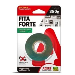 Fita Dupla Face Massa Acrílica Transparente XT100 9mm x 2m Adere