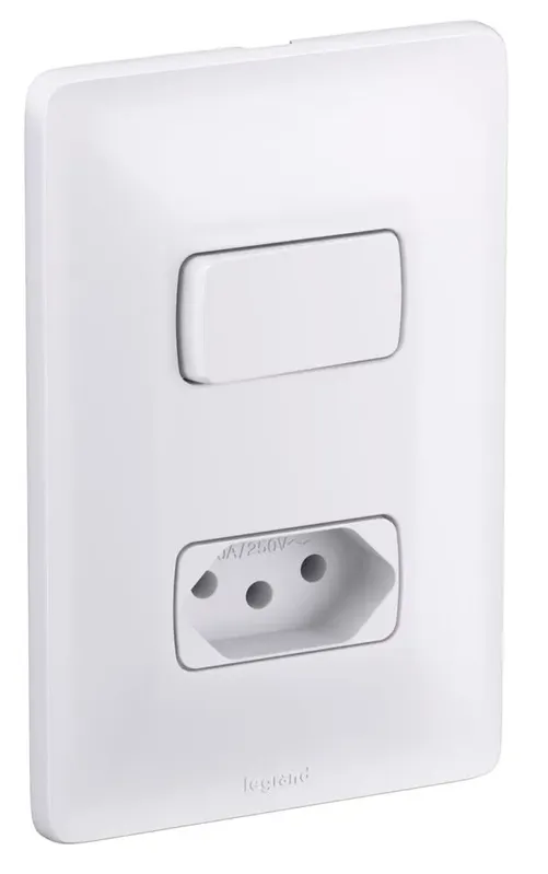 Interruptor Simples 2 Polos e 1 Tomada Legrand 680112 4X2 10A 250V