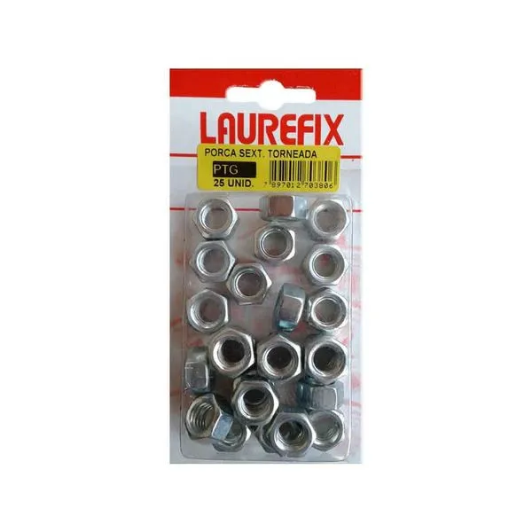 Porca sextavada torneada zincada 3/8" 25 unidades Laurefix