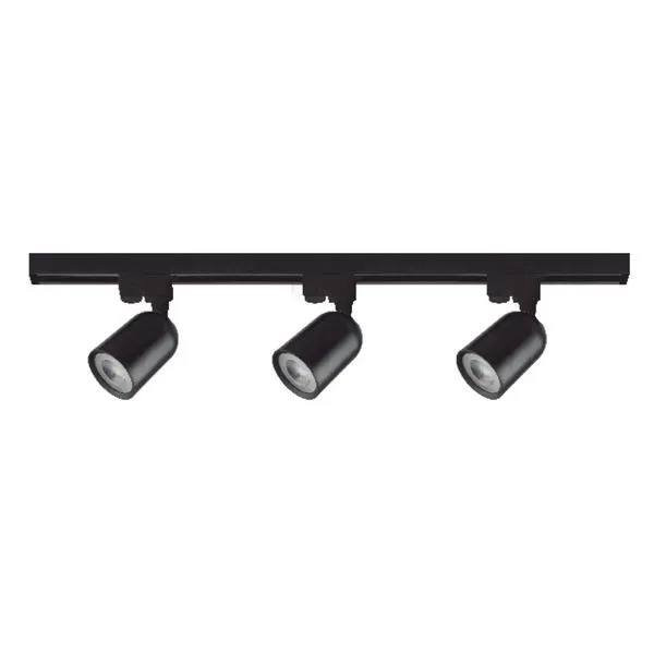 Kit 3 Spots de Sobrepor em Trilho Eletrificado 1m LED 5W 6000K Preto Luminatti Kit 3 Spots Trilho Eletrificado De Sobrepor Alumínio Led 1M Preto 5W 6000K Luminatti