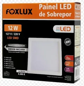 Painel de LED Sobrepor Quadrado 17,5X17,7cm 12W 6500k Branco Foxlux