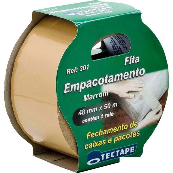 Fita adesiva 301 48mm x 50 metros marrom Tectape