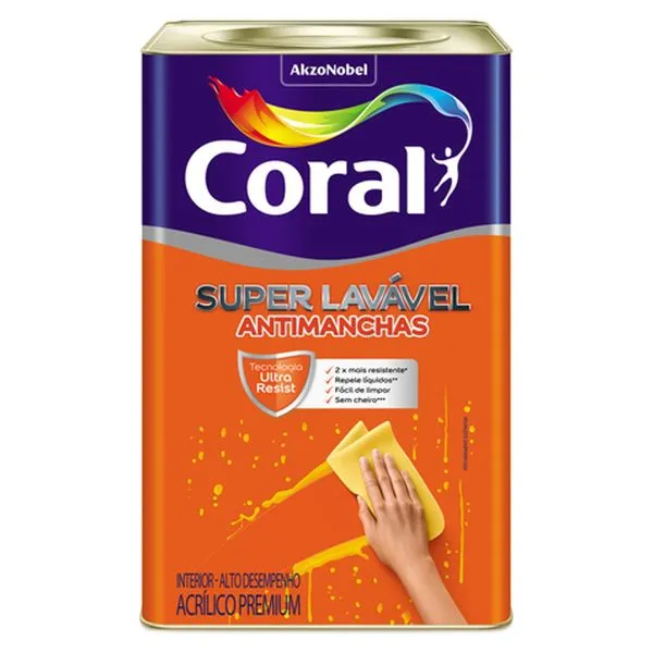 Tinta Acrílica Coral Super Lavavel Branco 18L