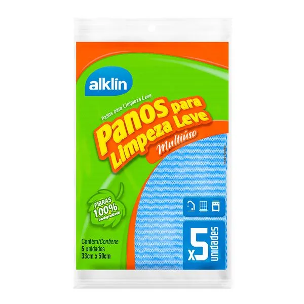 Pano Limpeza Leve Com 5 Unidades Azul Alklin