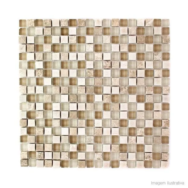 Pastilha de vidro 1,5x1,5cm placa 30x30cm sand Crystalcor