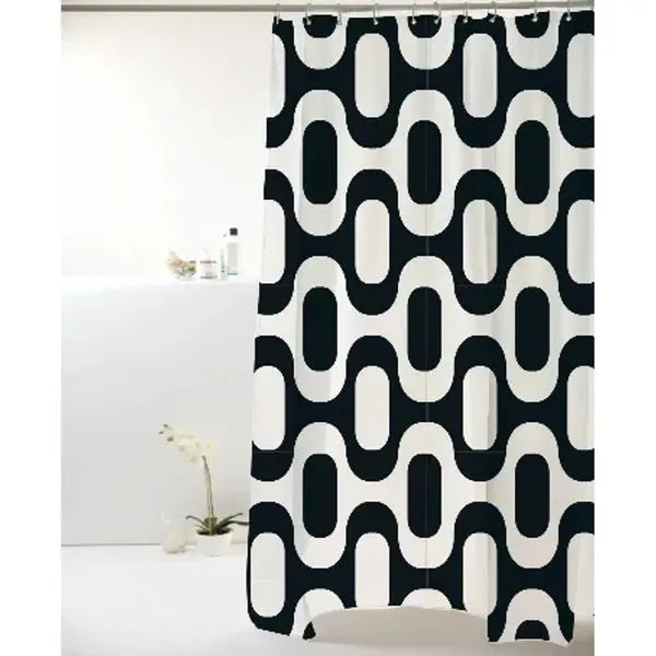 Cortina Para Box De Banheiro Em Poliéster. Tamanho 198X180Cm Com Estampa De Ipanema Nas Cores Preto E Branco Cortina p/ Box Poliester 198x180cm Geométrica Ipanema Preto/Branco Bella Casa Colorful