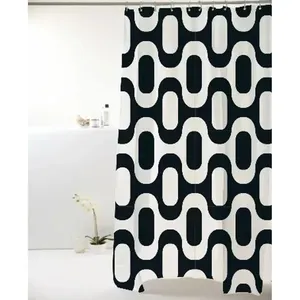 Cortina Para Box De Banheiro Em Poliéster. Tamanho 198X180Cm Com Estampa De Ipanema Nas Cores Preto E Branco Cortina p/ Box Poliester 198x180cm Geométrica Ipanema Preto/Branco Bella Casa Colorful