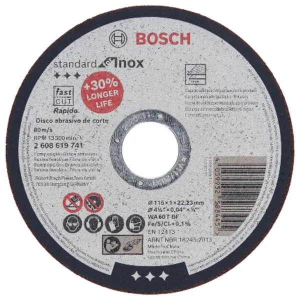Disco De Corte Standard For Inox 115x1,0mm Centro Reto Bosch