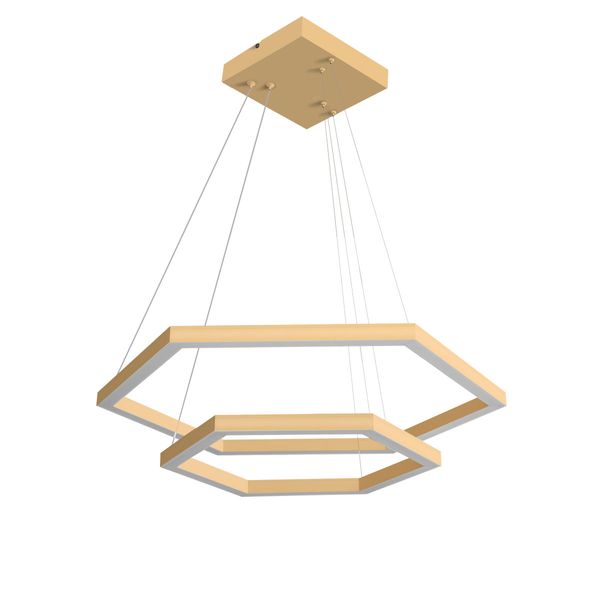 Pendente Hexagonal Led 50W3K 2 Aros 600X400Mm Bivolt Dourado Perfiline Bronzearte