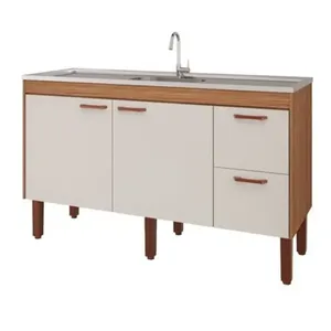 Gabinete para Cozinha Slim 144x87x50cm MDF MGM Móveis Gabinete para Cozinha Slim 144x87x50cm MDF Freijó/Off White