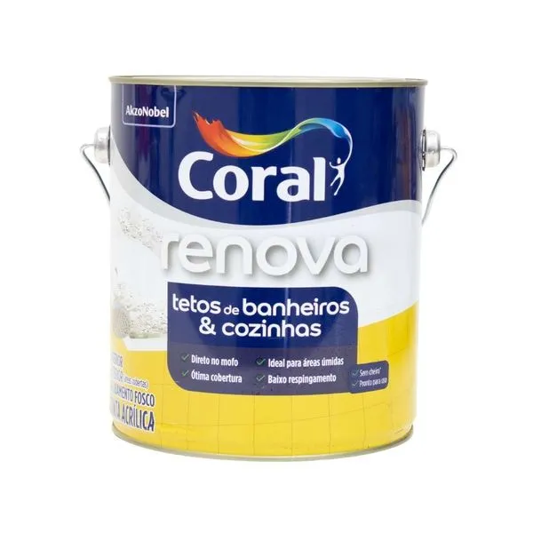 Tinta Econômica Acrílica Fosco Tetos Banheiros & Cozinhas Branco 3,6L
