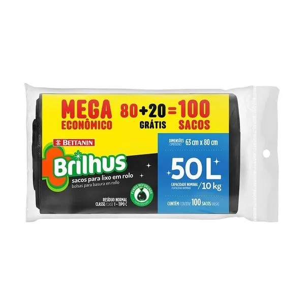 Sacos Para Lixo Rolo Mega 50L Brilhus Bettain
