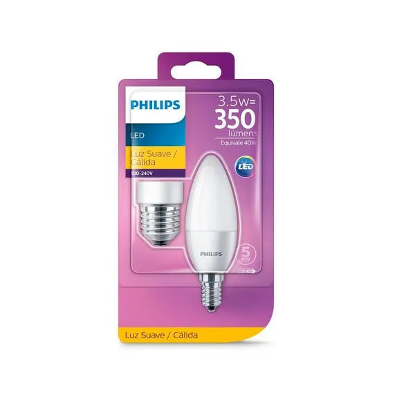 Lâmpada LED vela E14 e E27 3.5w bivolt 2700k Philips amarela