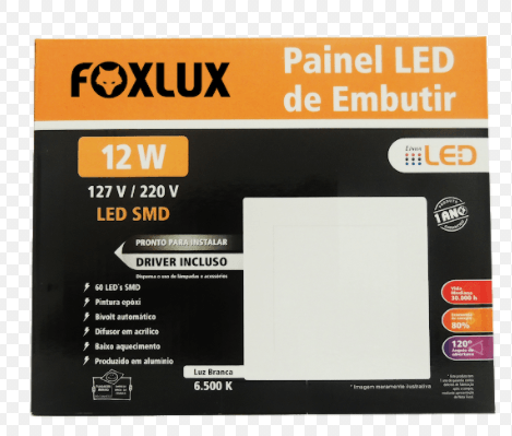 Painel de LED Embutir Quadrado 12W 6500k Branco Foxlux