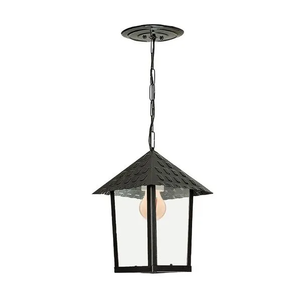 Pendente Colonial Quadrado Vidro Liso 1XE27 Preto Blumenau Iluminação