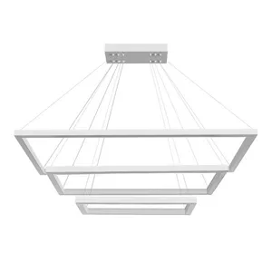 Pendente Retangular Led 100W 3K 3 Aros 80X60X40Cm Bivolt Branco Perfiline Bronzearte