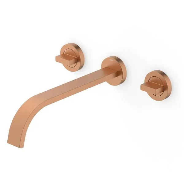 Misturador Lavatório De Parede Com Válvula De Escoamento Flow Rose Gold Matte Celite