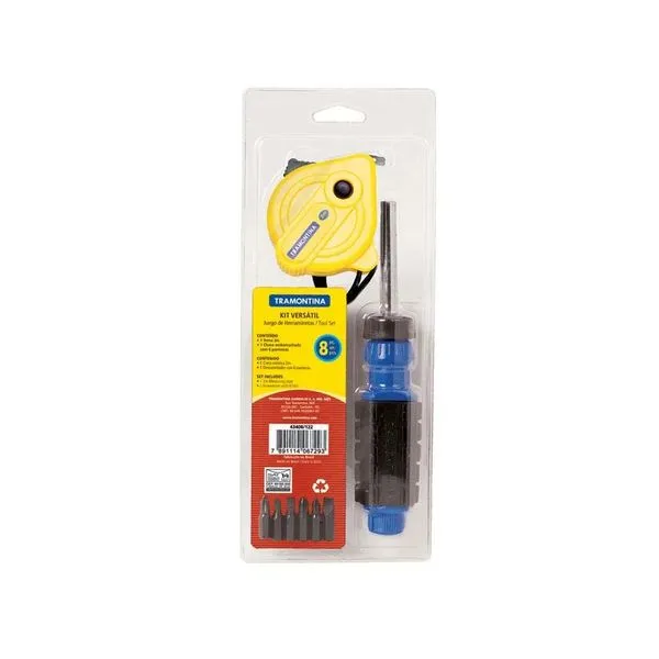 Kit De Ferramentas 8 Peças 1 Chave Com Adaptador  6 Ponteiras   1 Trena 43408122 Tramontina