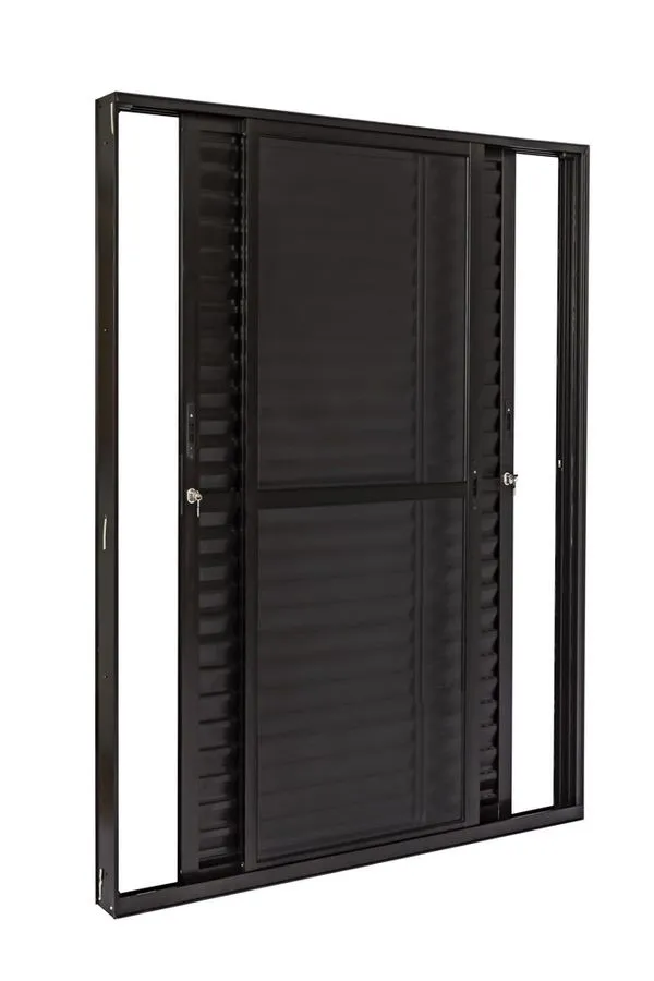 Porta Alumínio Correr Veneziana 3 Folhas Vidro Liso 160X210X12,2 Preto Ultra Ramassol