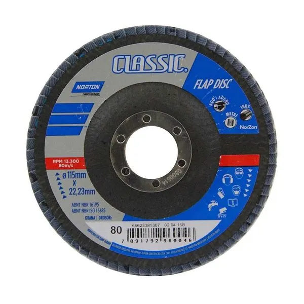 Disco de desbaste para metais 115x22mm grão 80 preto Norton