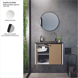 Espelho Redondo Perfil 480Mm Black Crismetal
