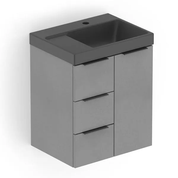 Kit Gabinete Arenal Com 3 Gavetas e 1 Porta 50X38 Plata Com Cuba Roca
