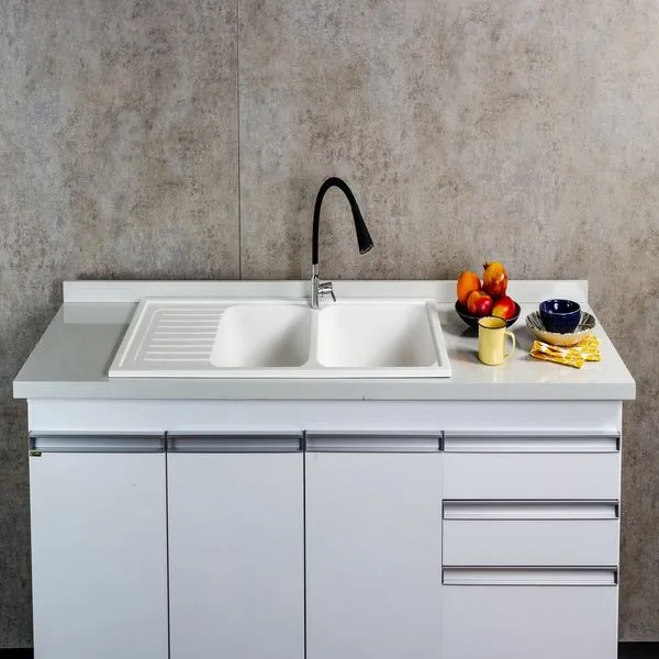 Cuba De Cozinha Mármore Sintético 100X50 Fosco Branco Corso