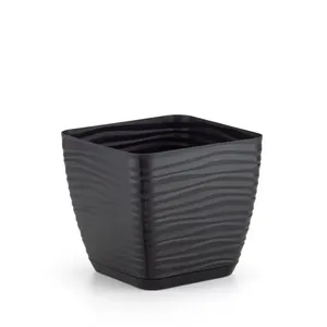 Vaso Quadrado 1,5 Litros Preto Com Prato Dunas