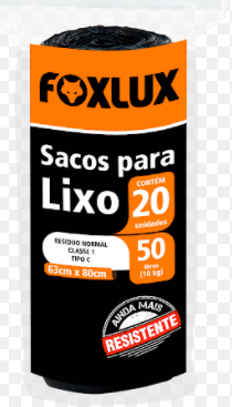 Saco De Lixo 50l 20 Peças Preto Rolo Foxlux