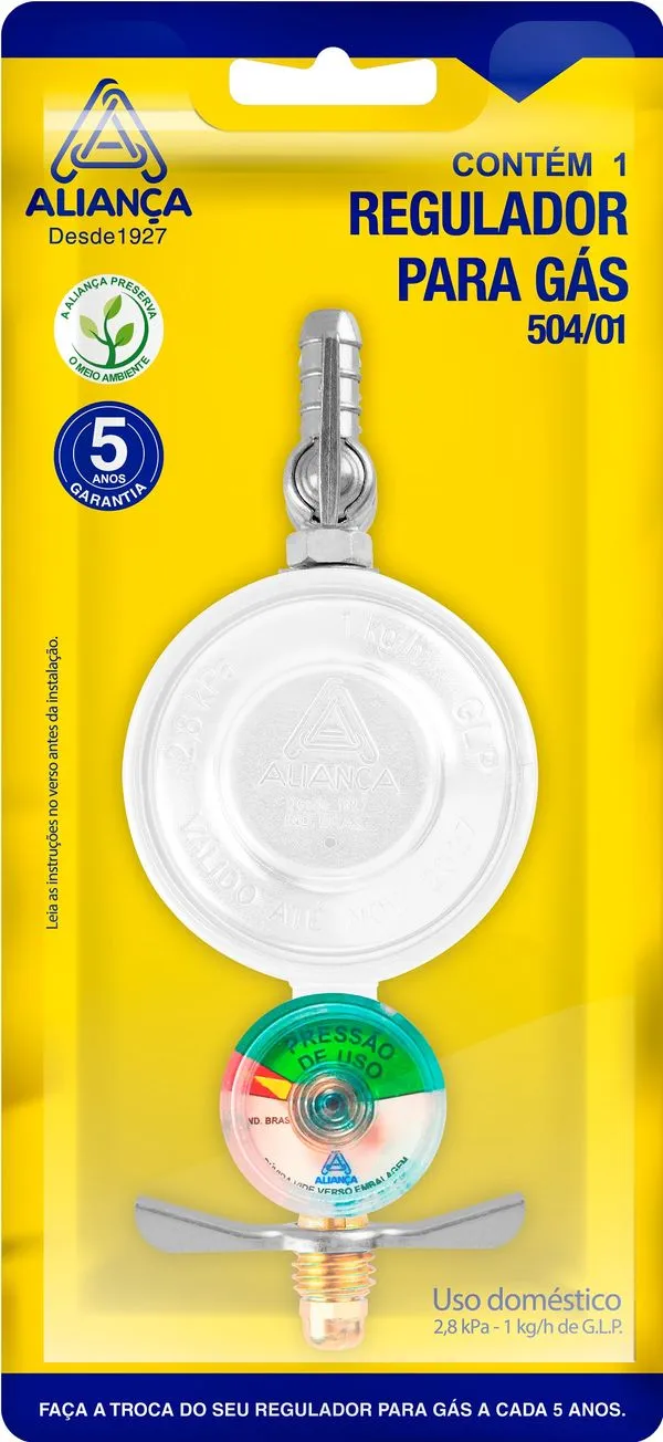 Regulador para gás 504/01 com manômetro branco Aliança